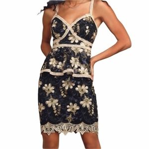 Lulu's Karina Floral Peplum Embroidered Dress Sz S